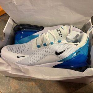 Nike Air Max 270 White and Blue Sneakers